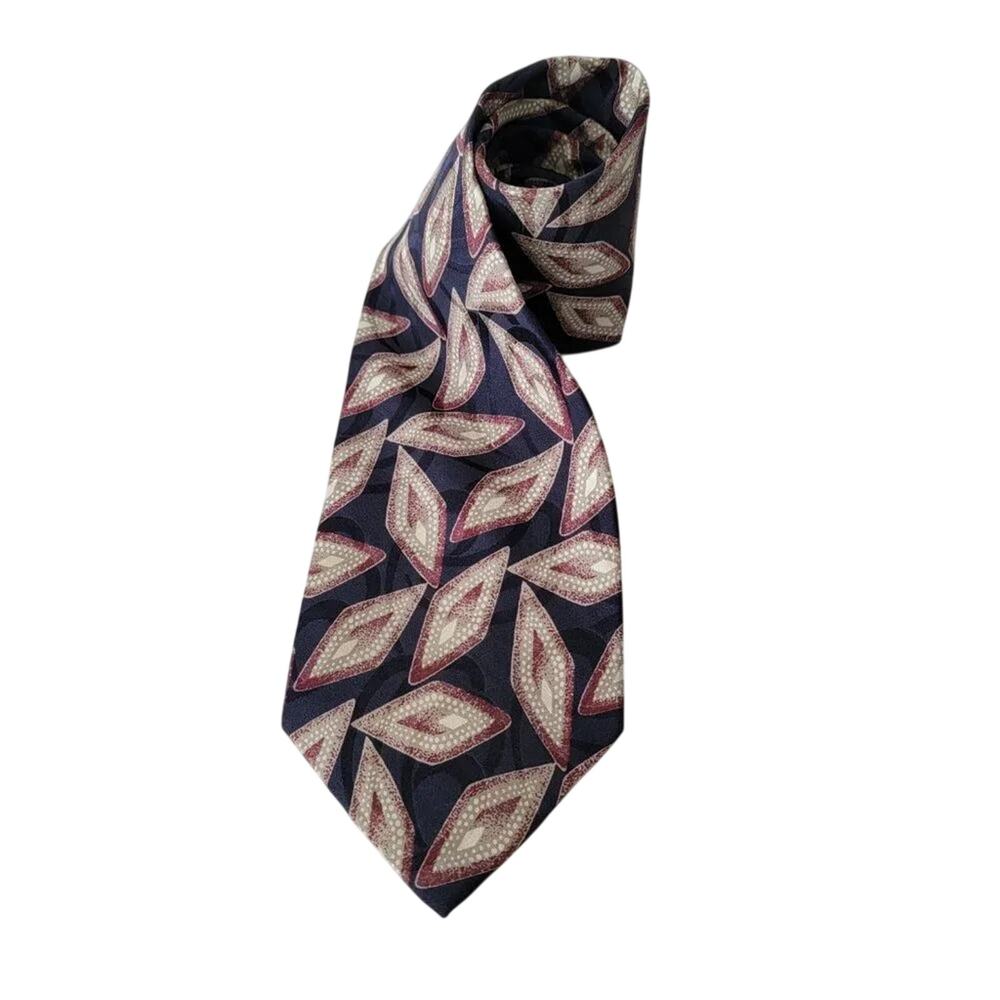 Baracuta Original Silk Mens Tie Black Beige Burgundy Geometric Pattern USA